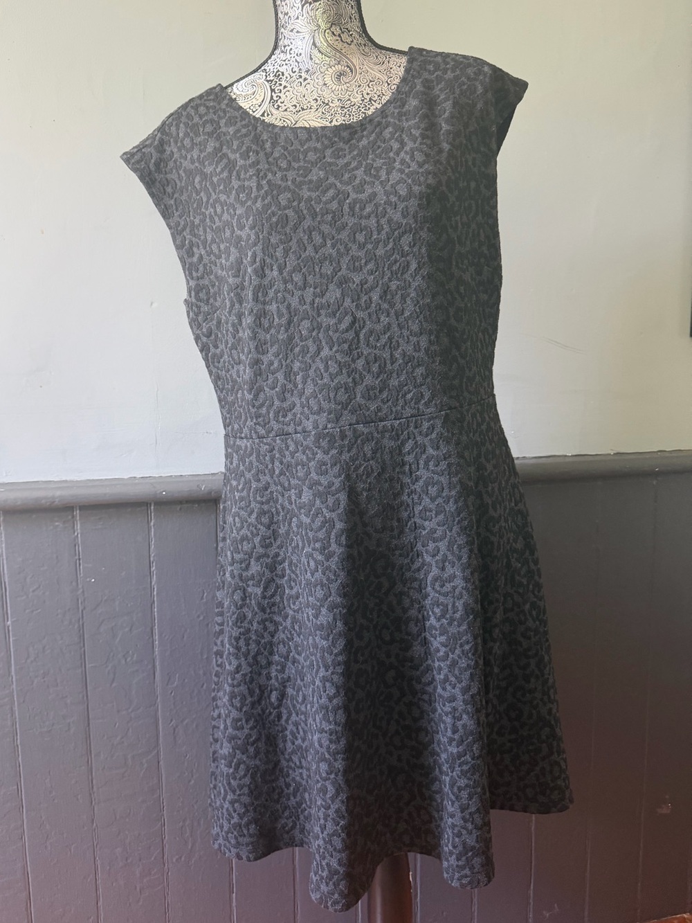 LOFT Black Textured Fit-and-Flare Mini Dress